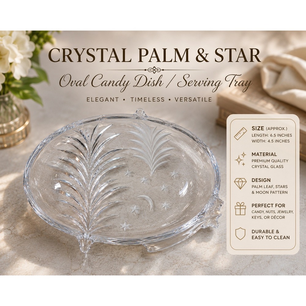 Mikasa Crystal Holiday Christmas Tree Moon Stars Oval Candy Dish Trinket Tray